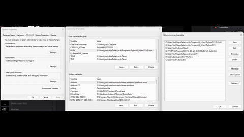 Illustrates editing the Path variable and adding the D-Now bin path.