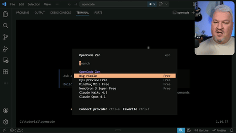 Shows the selection of a model from the provider's options.