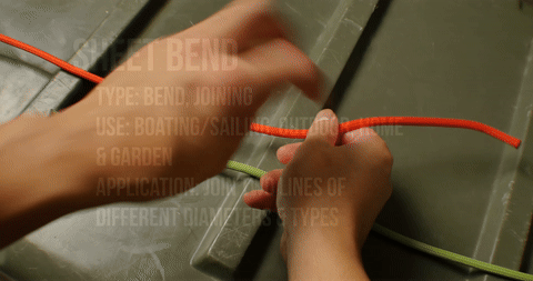 Shows the formation of a bight with the thicker rope.