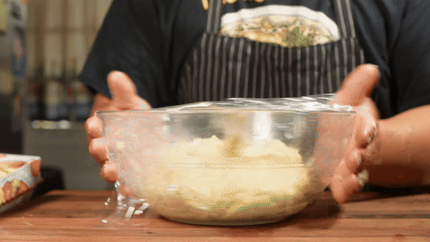 Shows the mixing of ingredients to create the cinnamon filling.