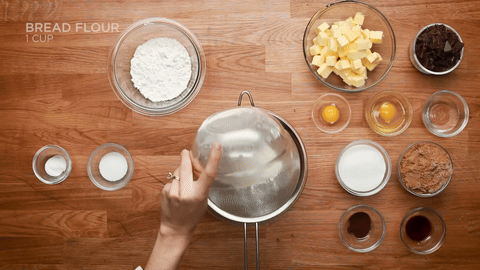 Sifting flour, salt, and baking soda together.