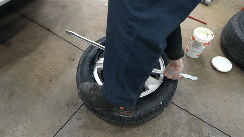 Shows the tools laid out on a workbench.