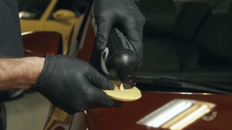 Demonstrates applying sealant with a foam pad in straight lines.